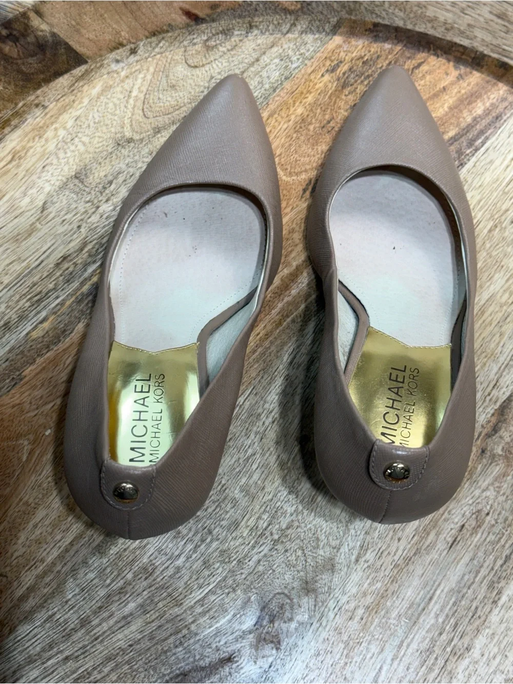Taupe Pointed Toe Pumps Michael Kors 6M Textured Career Heels